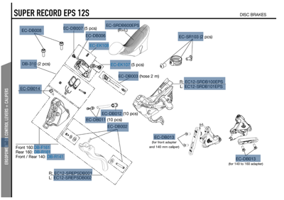 Campagnolo SUPER RECORD 12s EPS DB rechter ergopower + 160mm r caliper