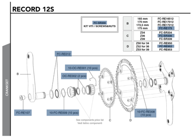 Campagnolo RECORD Ultra-Torque Carbon 12s crankset - 175 mm 36-52