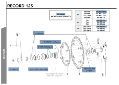 Campagnolo RECORD Ultra-Torque Carbon 12s crankset - 165 mm 34-50