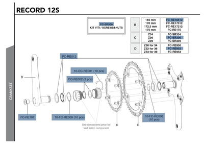 Campagnolo RECORD Ultra-Torque Carbon 12s crankset - 165 mm 36-52