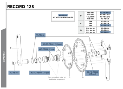Campagnolo RECORD Ultra-Torque Carbon 12s crankset - 165 mm 39-53