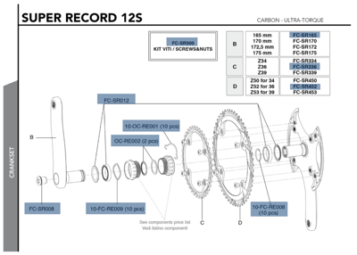 Campagnolo SUPER RECORD UT Carbon 12s crankset - 165 mm 36-52