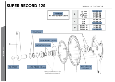 Campagnolo SUPER RECORD UT TI Carbon 12s crankset 165 mm 39-53